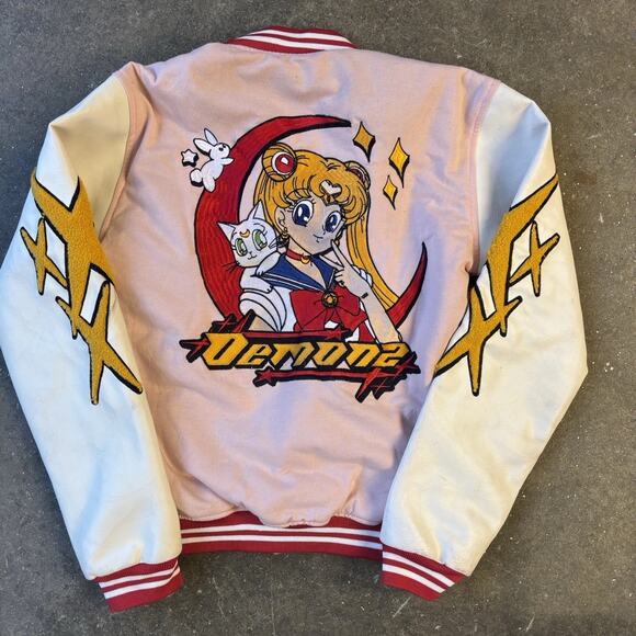 Demons Basement Sailor Moon Varsity Jacket Embroidered Pink Varsity Size Small - Picture 7 of 7